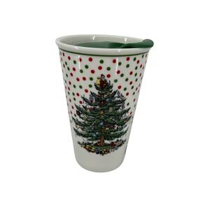 Spode Christmas Tree Polka Dot Ceramic Travel Mug with Lid 8 oz XTPO79164-XP